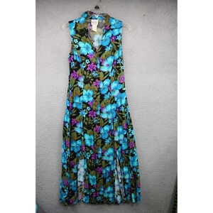 Bentley Vintage 100% Rayon Button-Up Dress-Size Small-90's-Front Slits-Floral